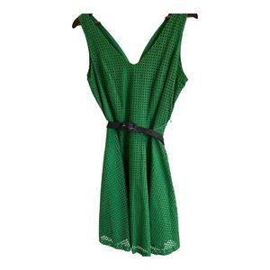 NWT Sharagano green dress eyelet overlay with belt Women 10